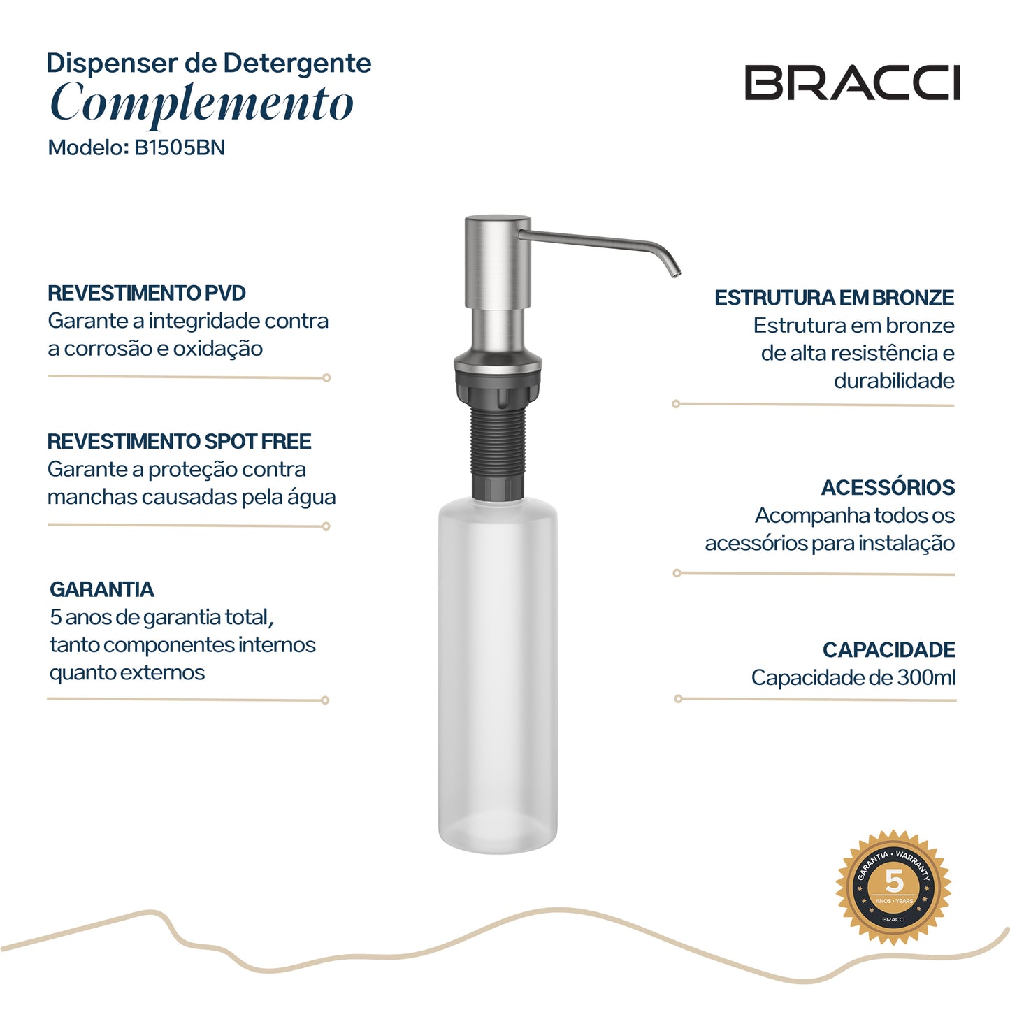 Dispenser de Detergente Aço Escovado