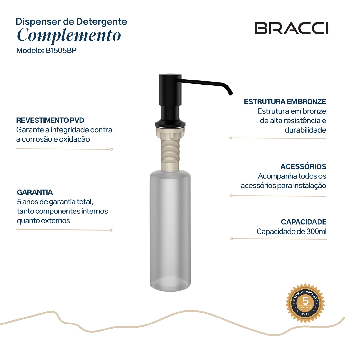 DISPENSER DE DETERGENTE PRETO FOSCO