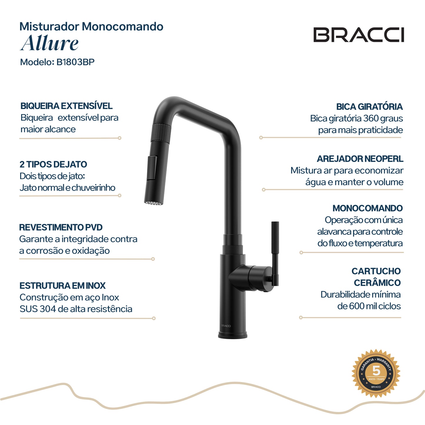 TORNEIRA MONOCOMANDO Q/F ALLURE PRETO FOSCO