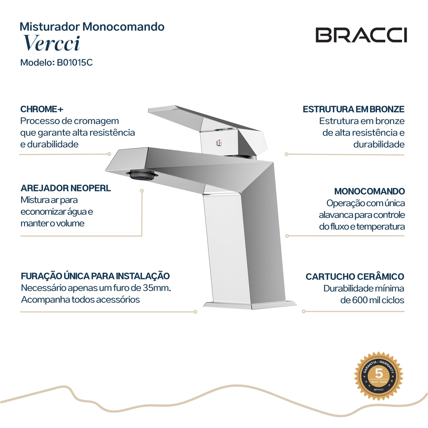 TORNEIRA MONOCOMANDO Q/F  VERCCI DIAMOND CROMADO