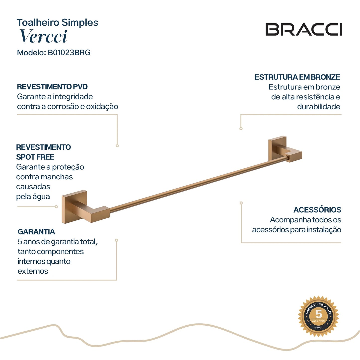 TOALHEIRO SIMPLES VERCCI ROSE ESCOVADO