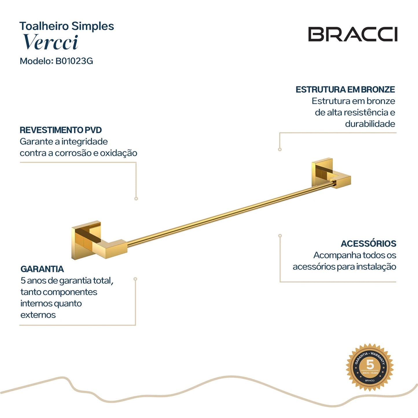 TOALHEIRO SIMPLES DOURADO VERCCI