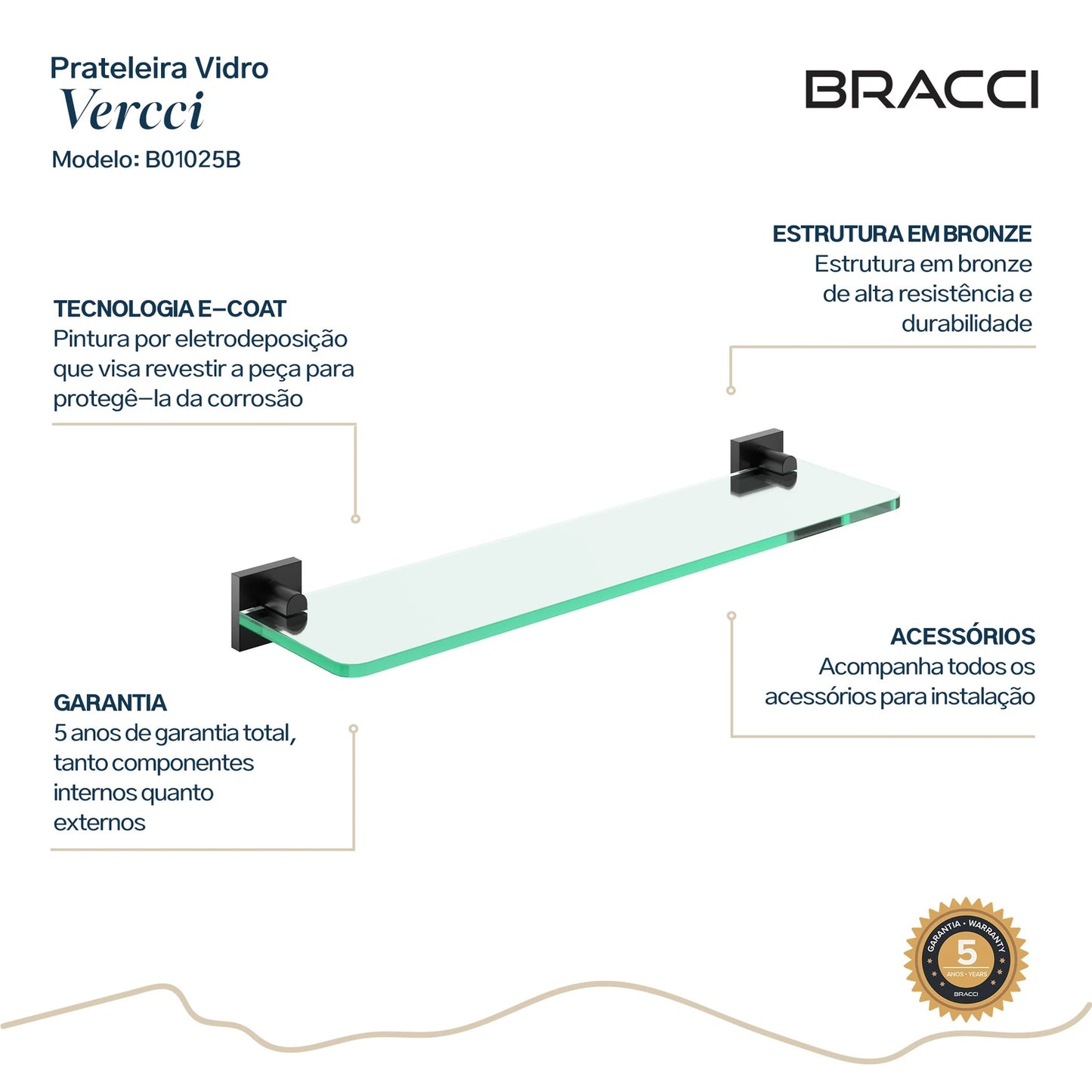 PRATELEIRA VIDRO PRETO VERCCI