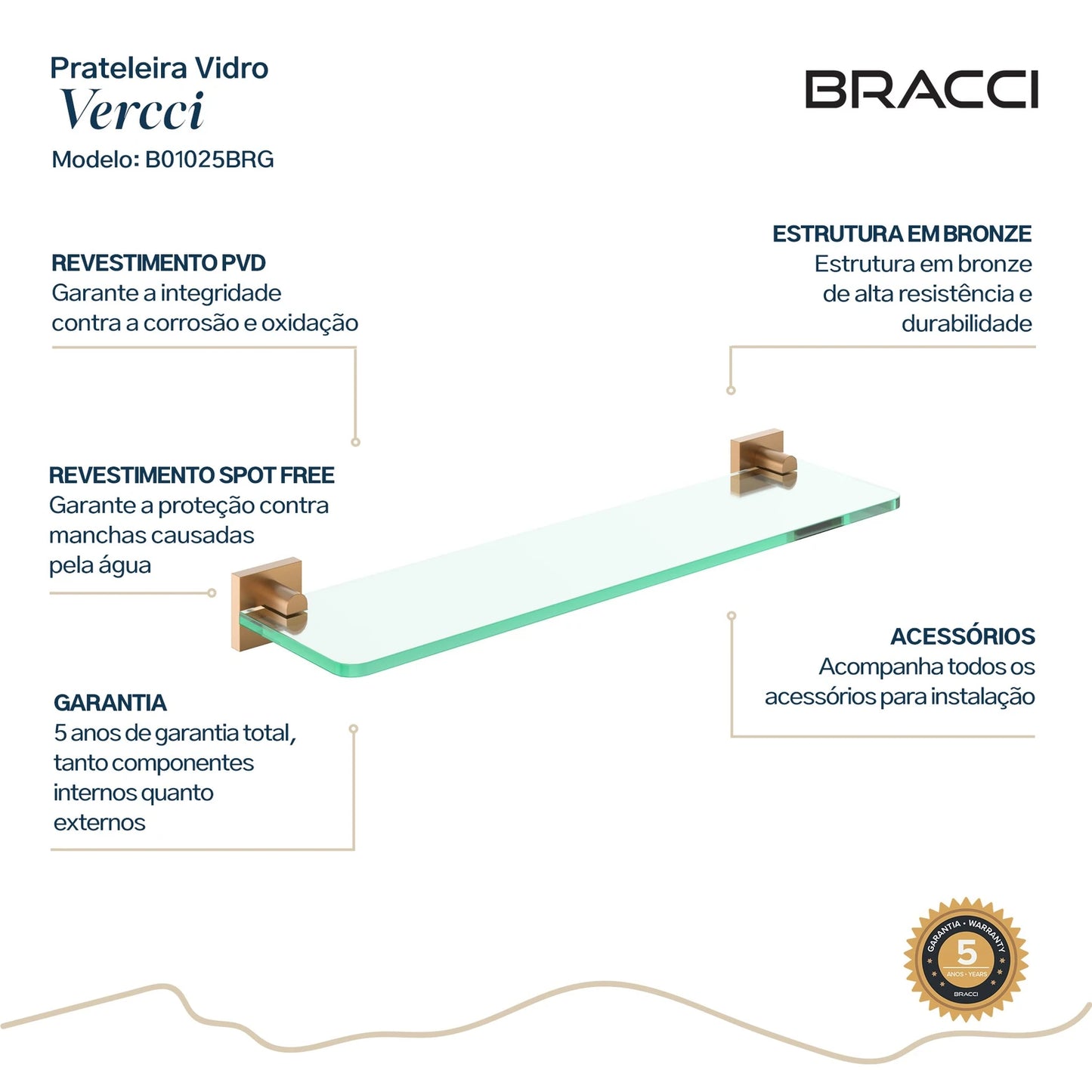 PRATELEIRA VIDRO ROSE ESCOVADO VERCCI
