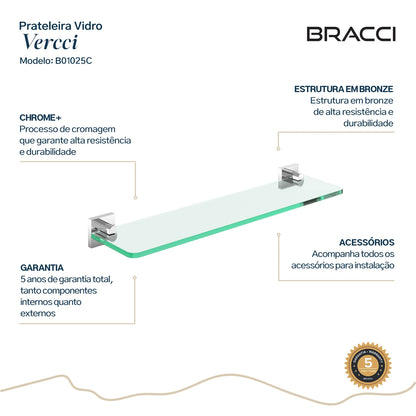 PRATELEIRA VIDRO CROMADO VERCCI