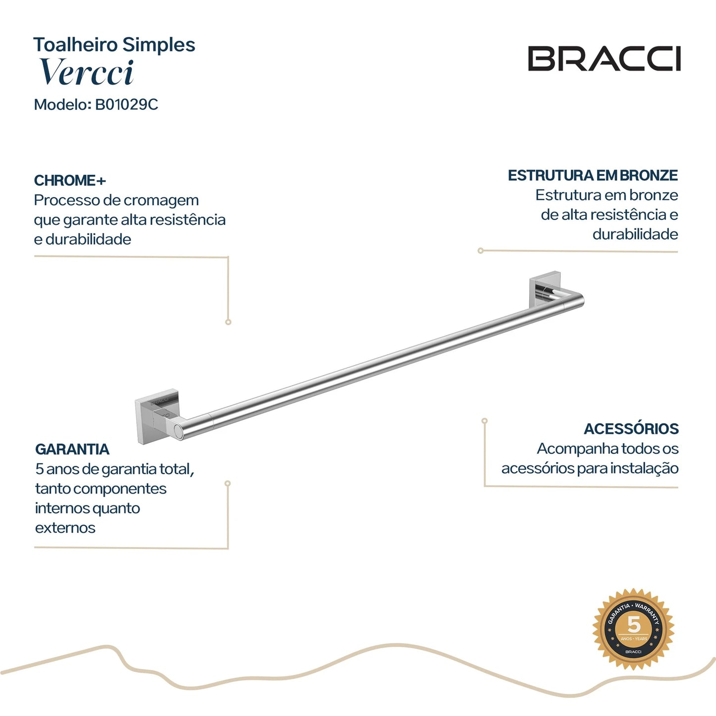 TOALHEIRO SIMPLES VERCCI CROMADO
