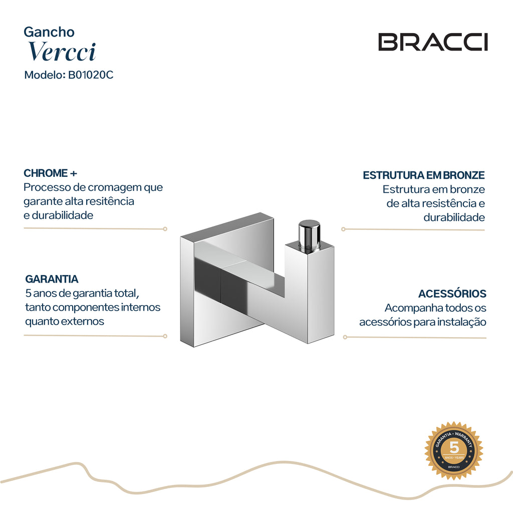GANCHO SIMPLES CROMADO VENZA