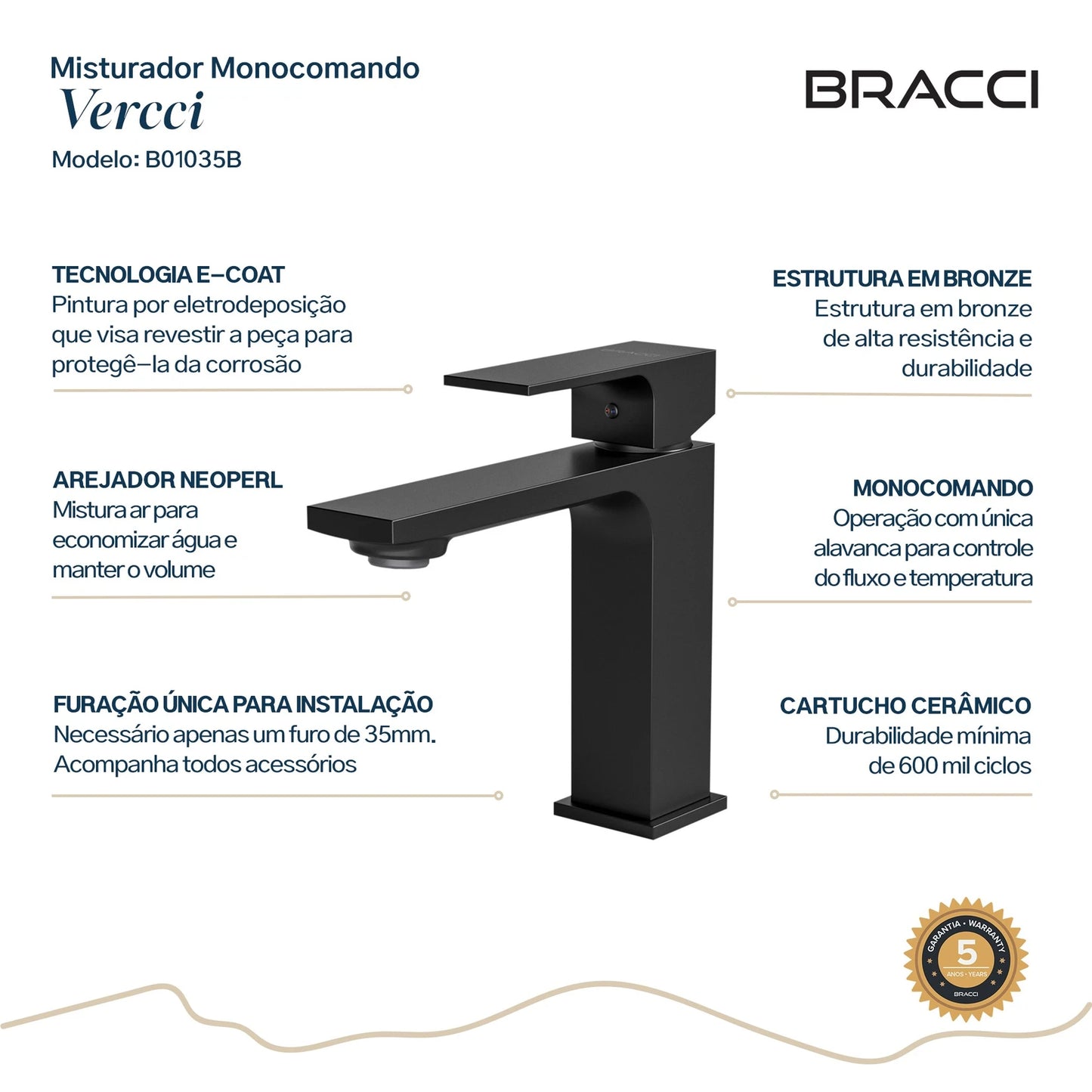 TORNEIRA MONOCOMANDO Q/F VERCCI SLIM BAIXO PRETO