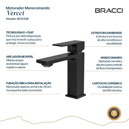 TORNEIRA MONOCOMANDO Q/F VERCCI SLIM BAIXO PRETO
