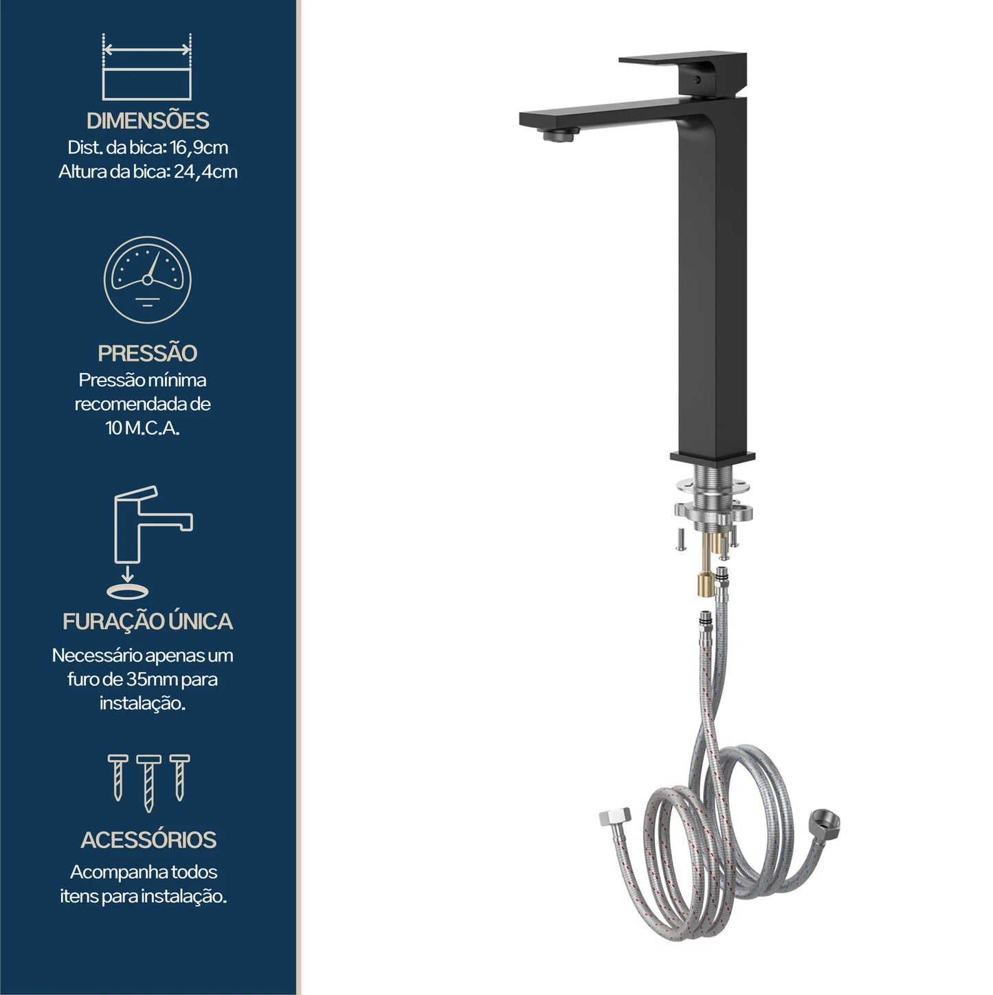 TORNEIRA MONOCOMANDO Q/F VERCCI SLIM ALTO PRETO