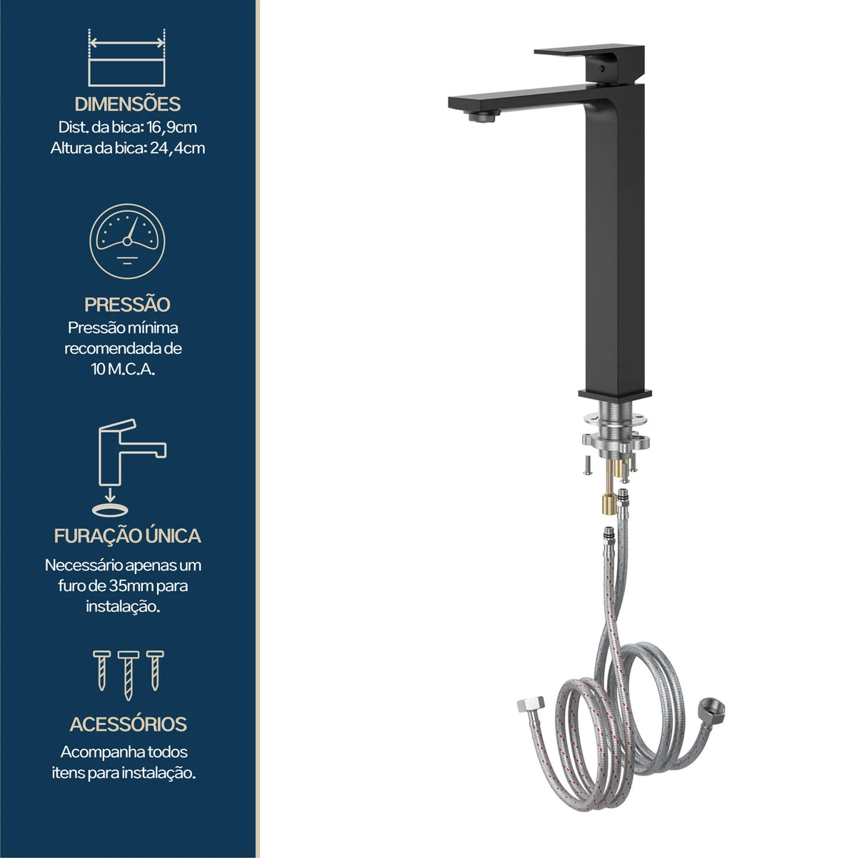 TORNEIRA MONOCOMANDO Q/F VENZA SLIM ALTO PRETO