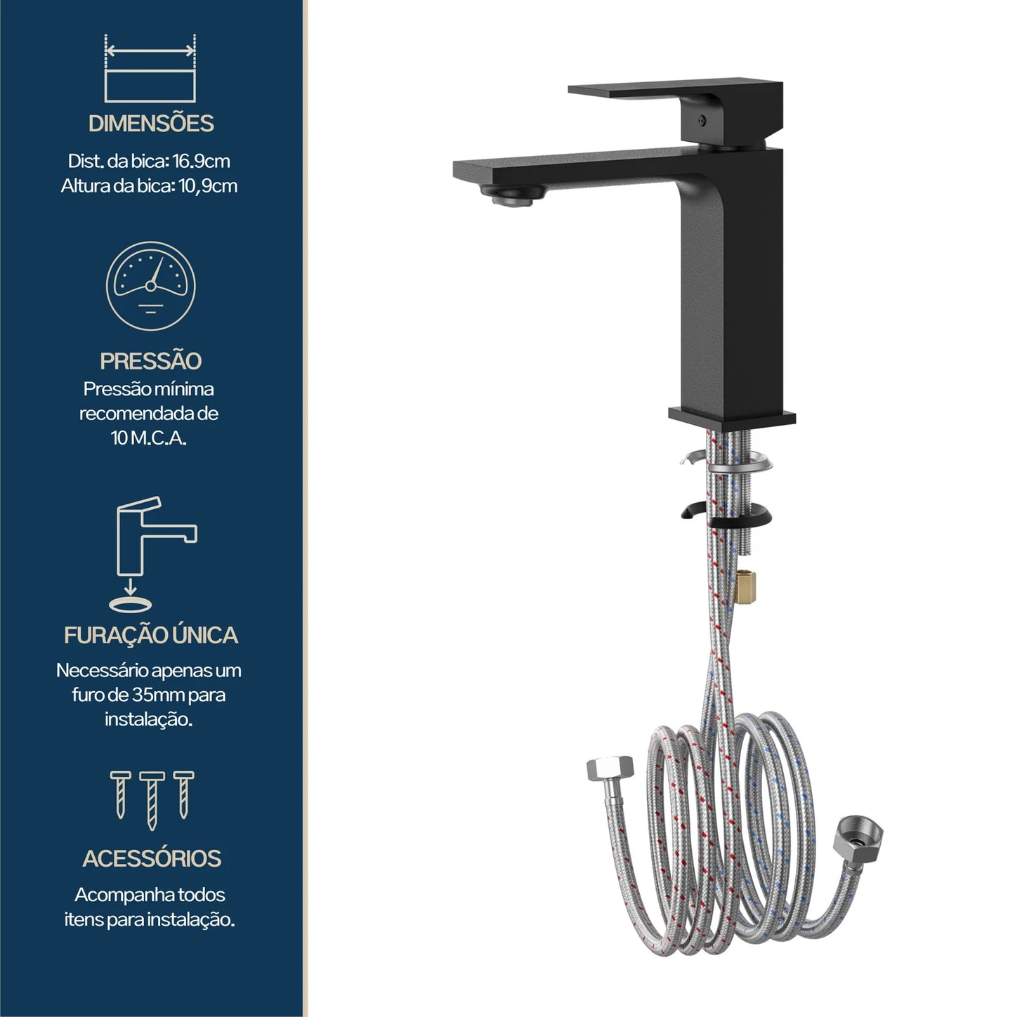 TORNEIRA MONOCOMANDO Q/F VERCCI SLIM BAIXO PRETO