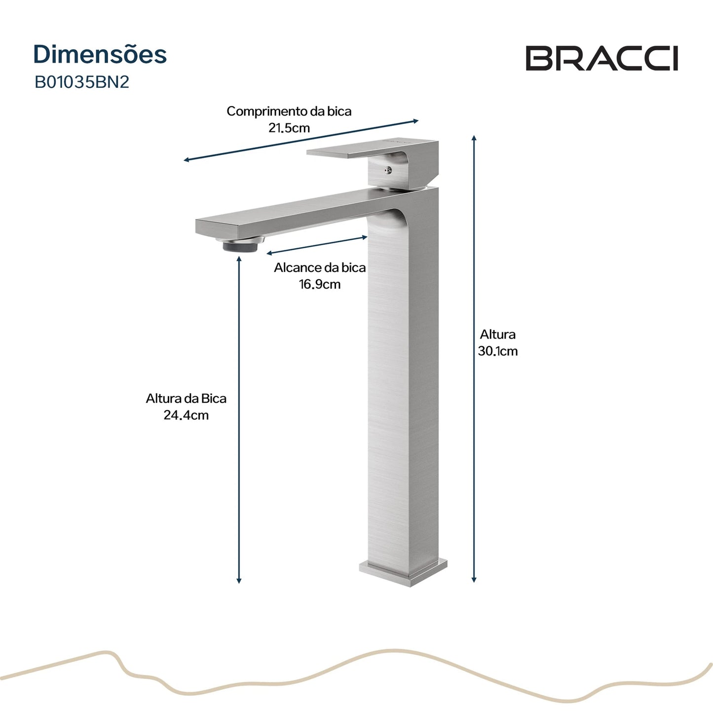 TORNEIRA MONOCOMANDO Q/F VERCCI SLIM ALTO AÇO ESCOVADO