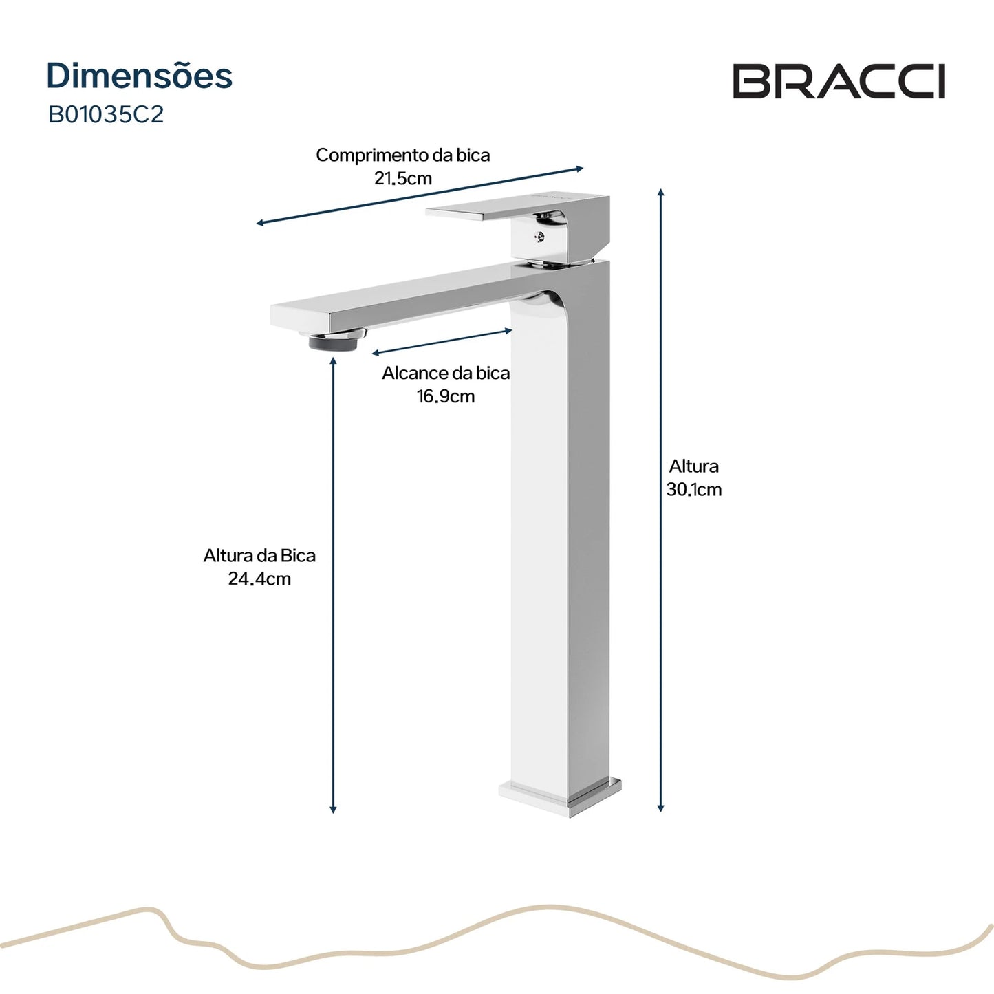 TORNEIRA MONOCOMANDO Q/F VERCCI SLIM ALTO CROMADO