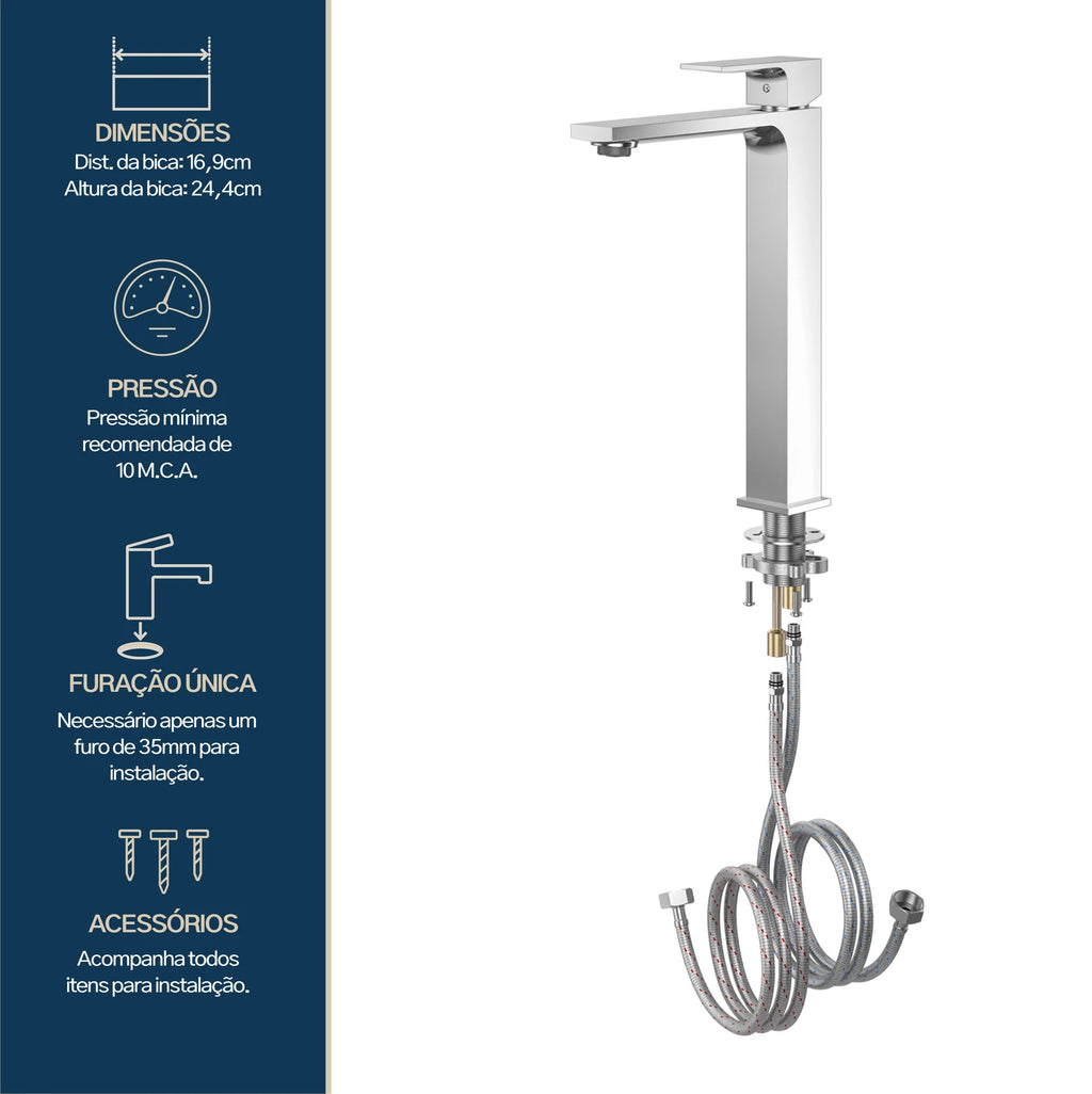 TORNEIRA MONOCOMANDO Q/F VENZA SLIM ALTO CROMADO
