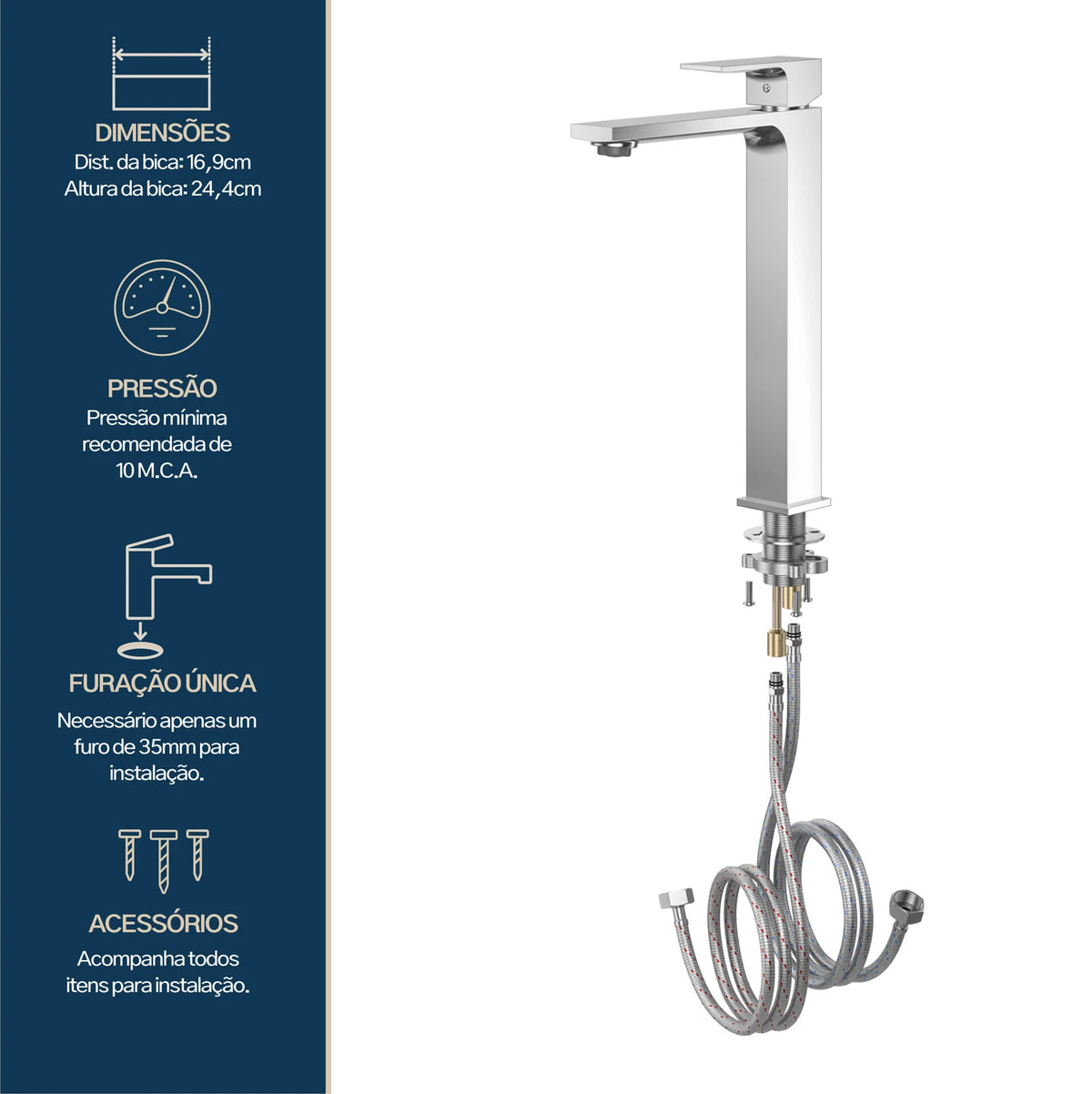 TORNEIRA MONOCOMANDO Q/F VENZA SLIM ALTO CROMADO