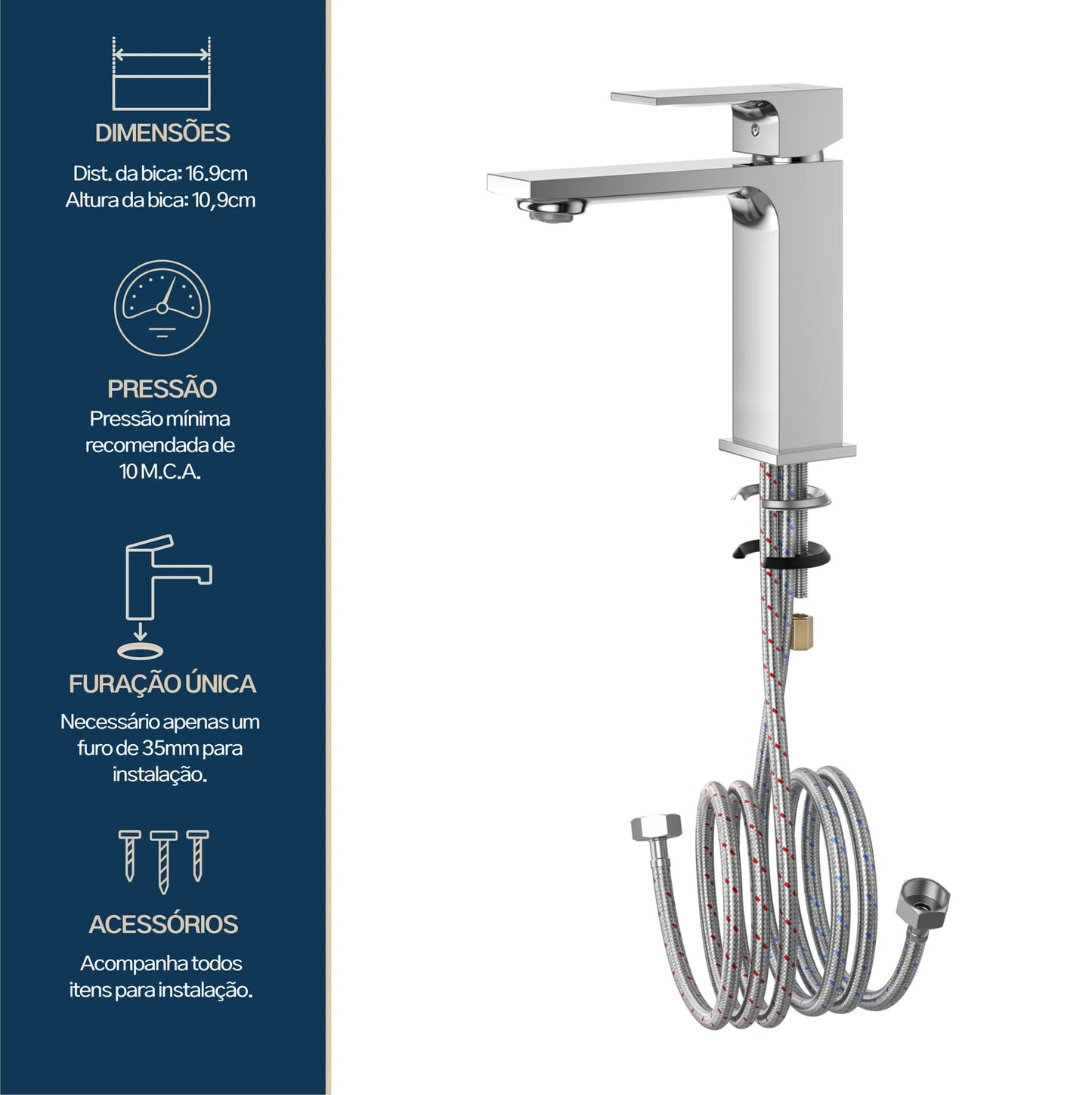 TORNEIRA MONOCOMANDO Q/F VERCCI SLIM BAIXO CROMADO