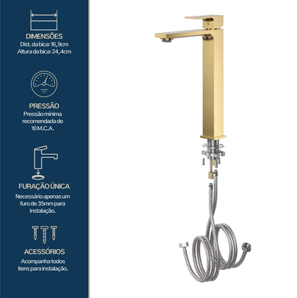 TORNEIRA MONOCOMANDO Q/F VERCCI SLIM ALTO DOURADO