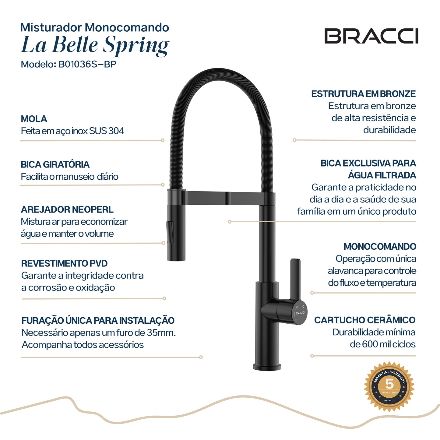 TORNEIRA MONOCOMANDO Q/F LA BELLE SPRING PRETO