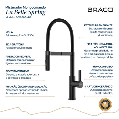 TORNEIRA MONOCOMANDO Q/F LA BELLE SPRING PRETO