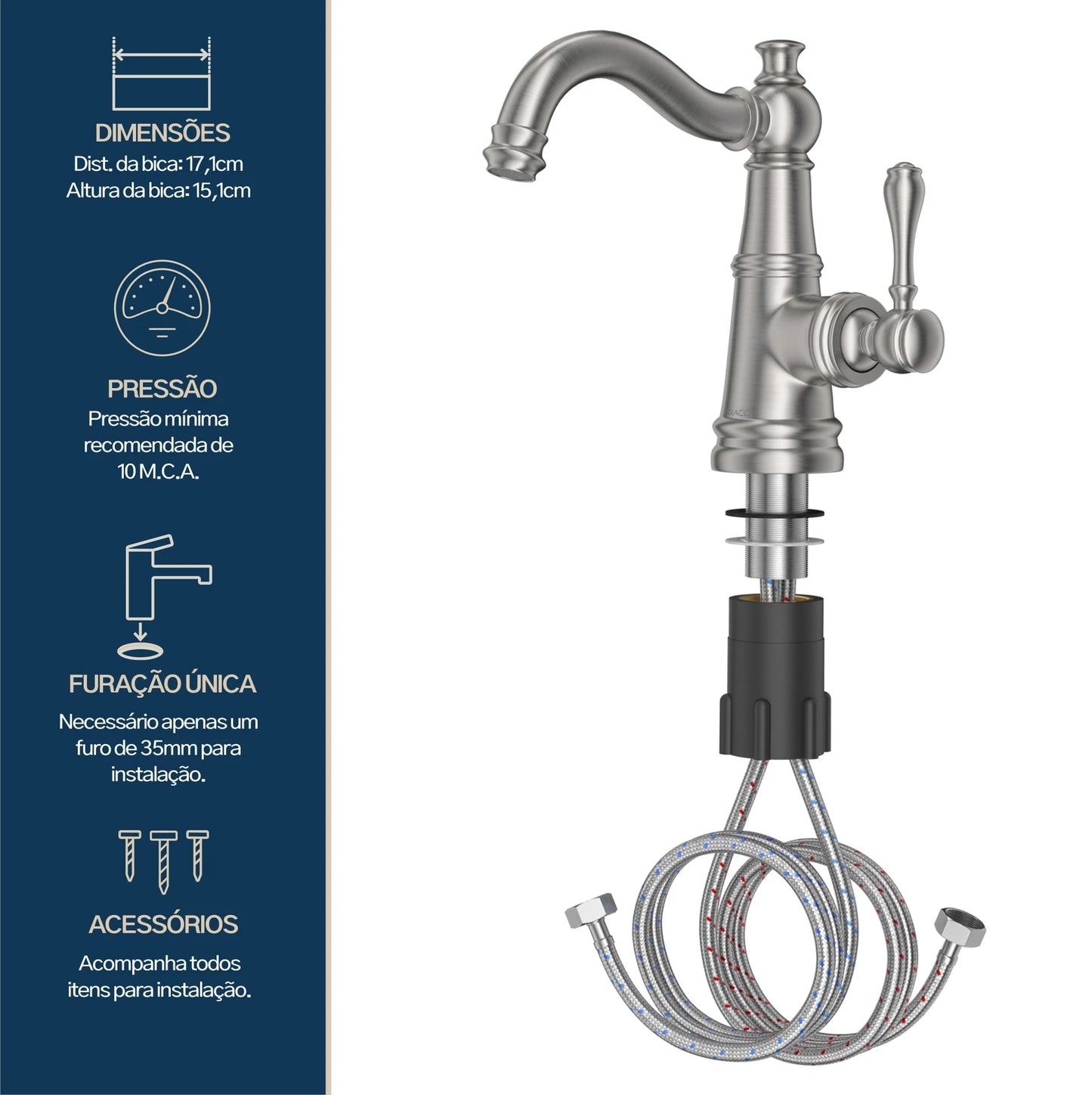 TORNEIRA MONOCOMANDO Q/F ST CLAIRE AÇO ESCOVADO