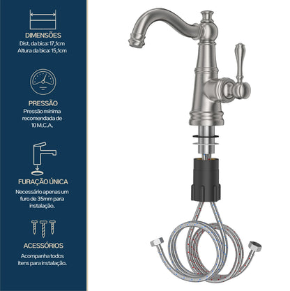 TORNEIRA MONOCOMANDO Q/F ST CLAIRE AÇO ESCOVADO