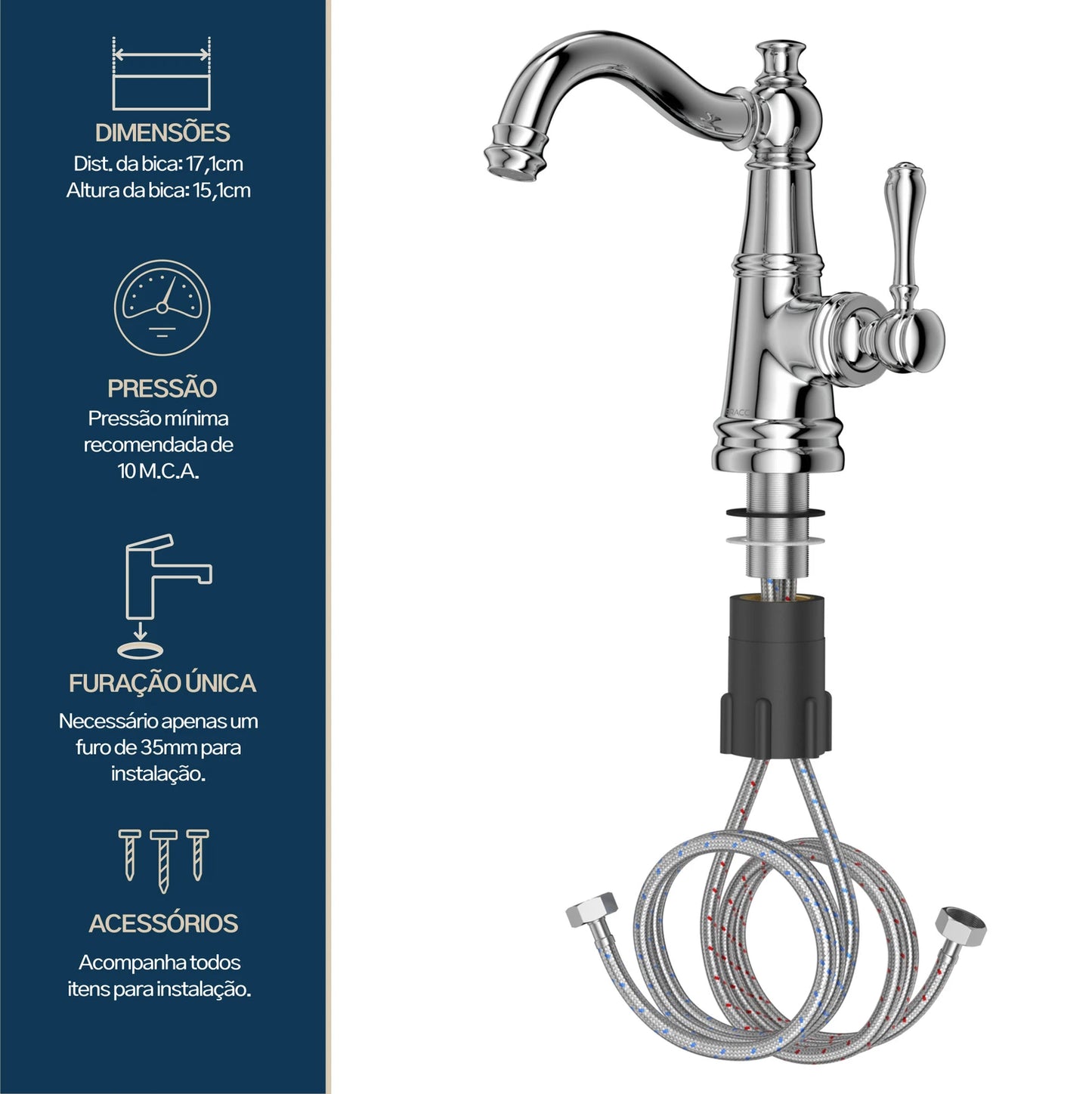 TORNEIRA MONOCOMANDO Q/F ST CLAIRE CROMADO