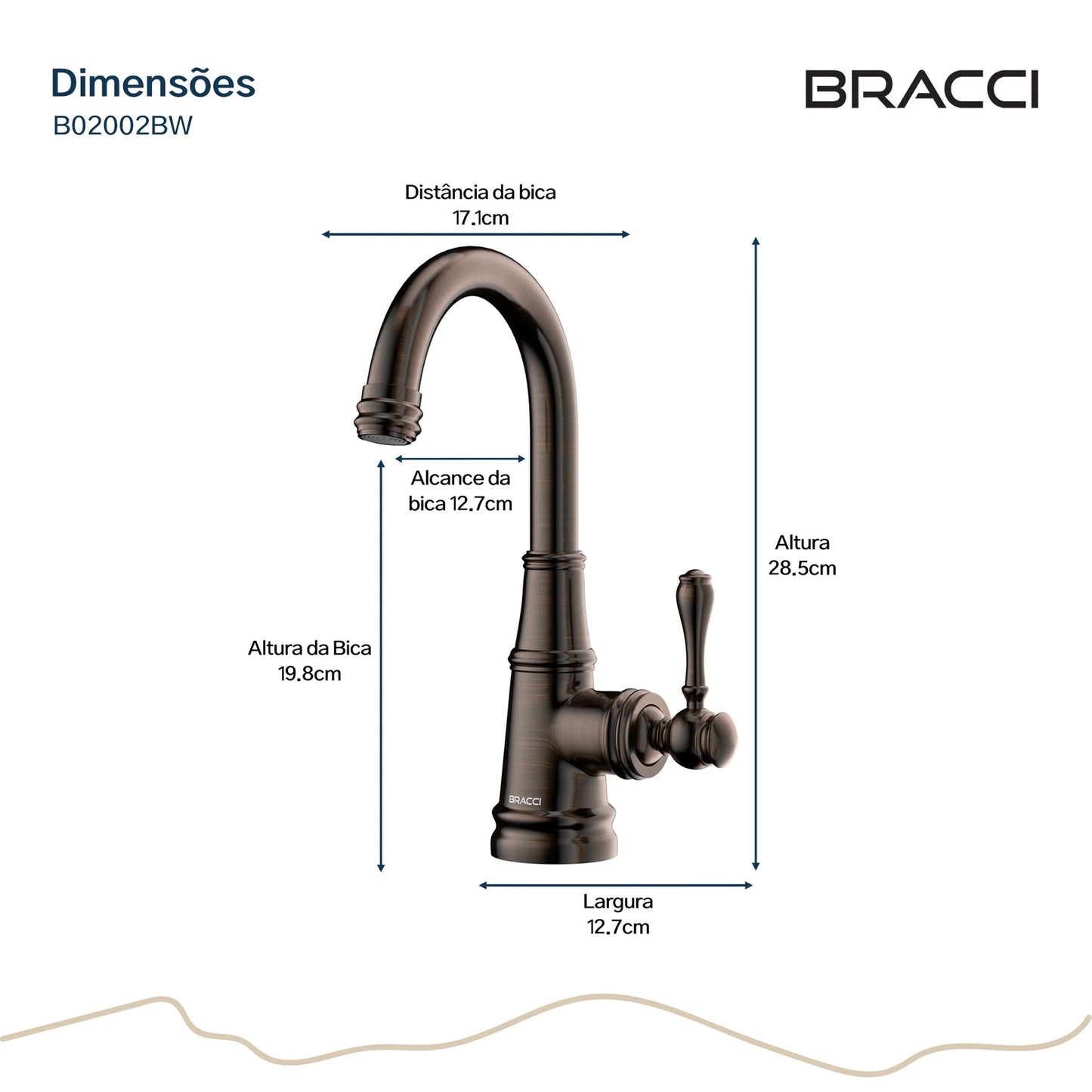 TORNEIRA MONOCOMANDO Q/F ST CLAIRE BRONZE ESCOVADO