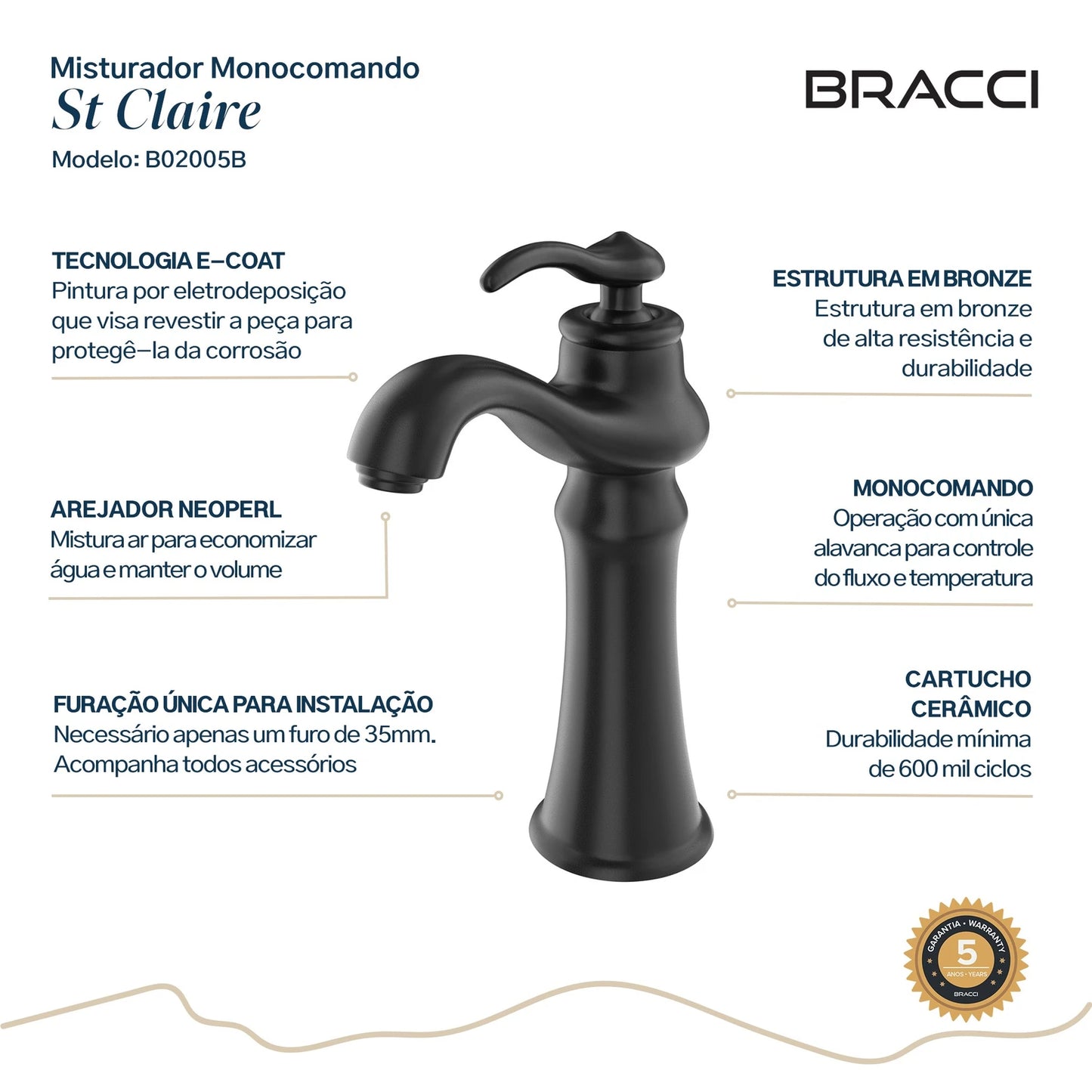 TORNEIRA MONOCOMANDO Q/F ST CLAIRE PRETO