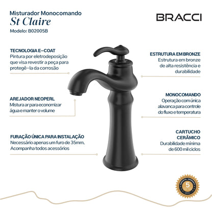 TORNEIRA MONOCOMANDO Q/F ST CLAIRE PRETO