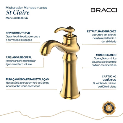 TORNEIRA MONOCOMANDO Q/F ST CLAIRE DOURADO