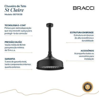 CHUVEIRO DE TETO PRETO FOSCO