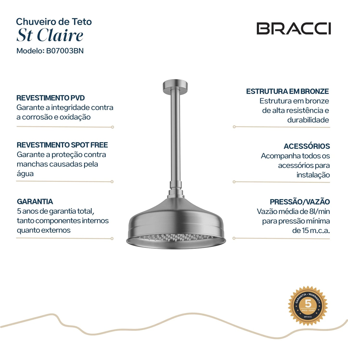 CHUVEIRO DE TETO AÇO ESCOVADO