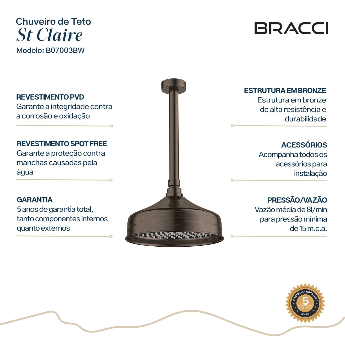 CHUVEIRO DE TETO BRONZE ESCOVADO