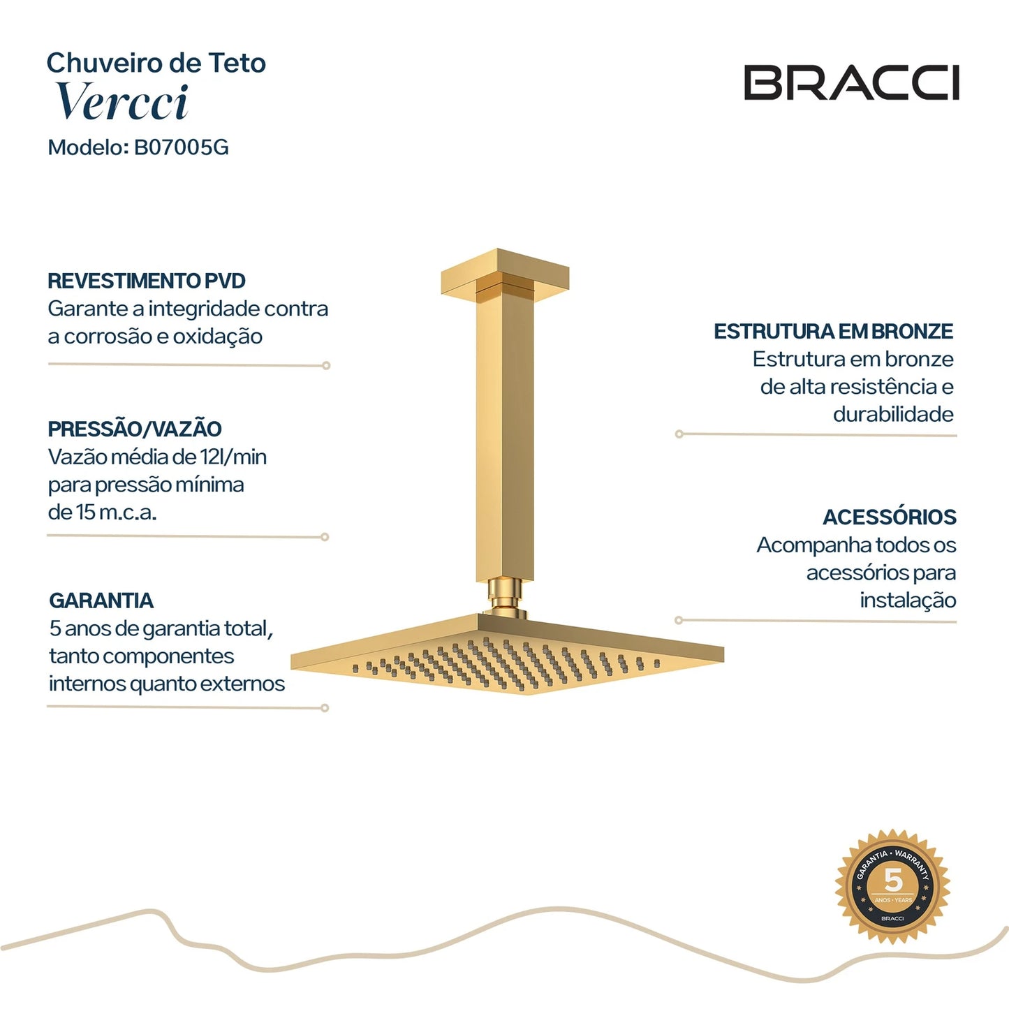 CHUVEIRO DE TETO DOURADO