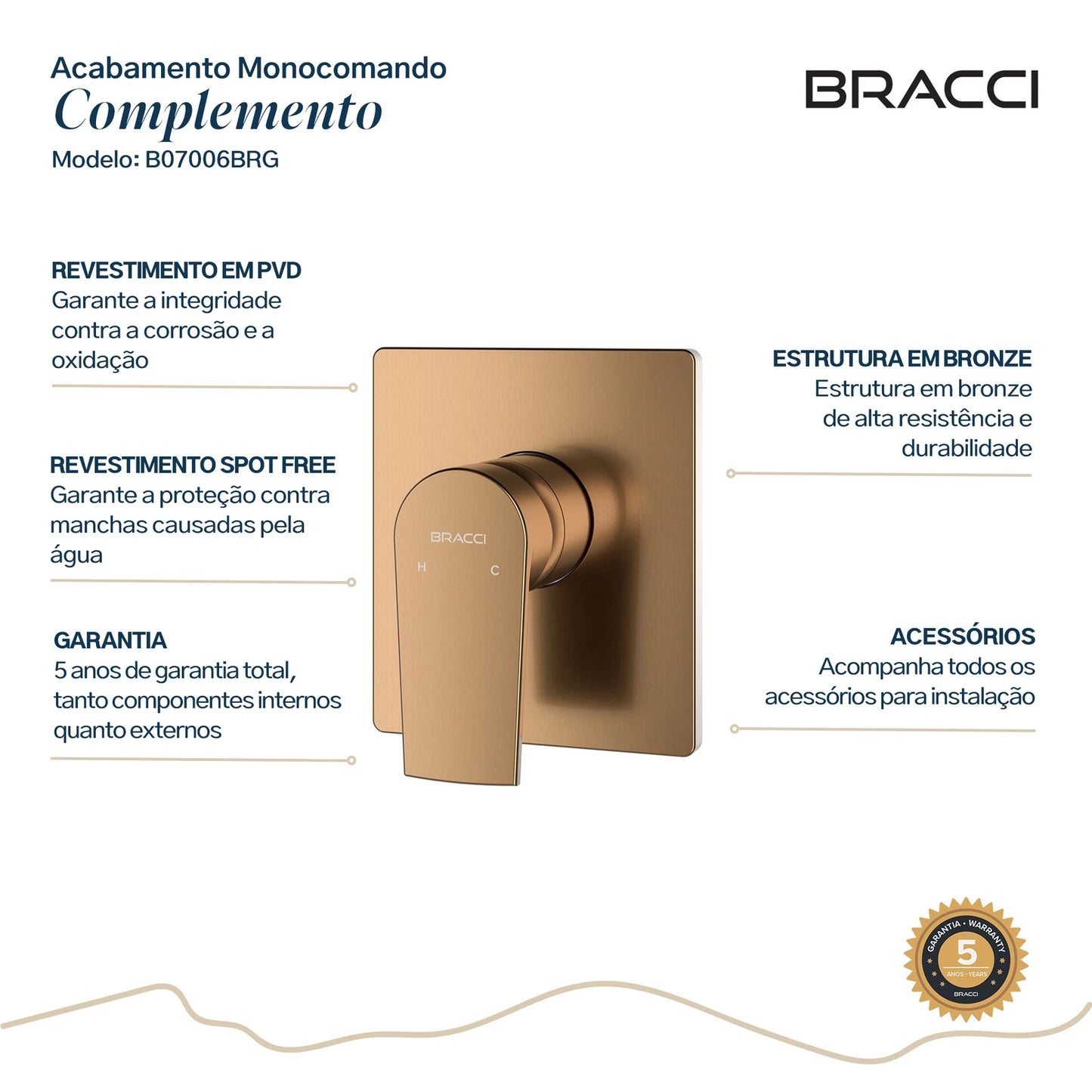 ACABAMENTO MONOCOMANDO DE CHUVEIRO ROSE ESCOVADO