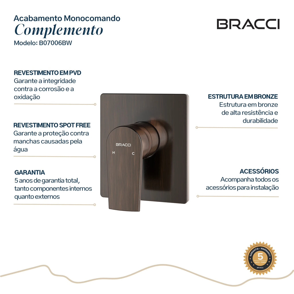 ACABAMENTO MONOCOMANDO DE CHUVEIRO BRONZE ESCOVADO