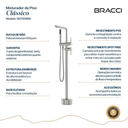 TORNEIRA MONOCOMANDO Q/F PARA BANHEIRAS AÇO ESCOVADO