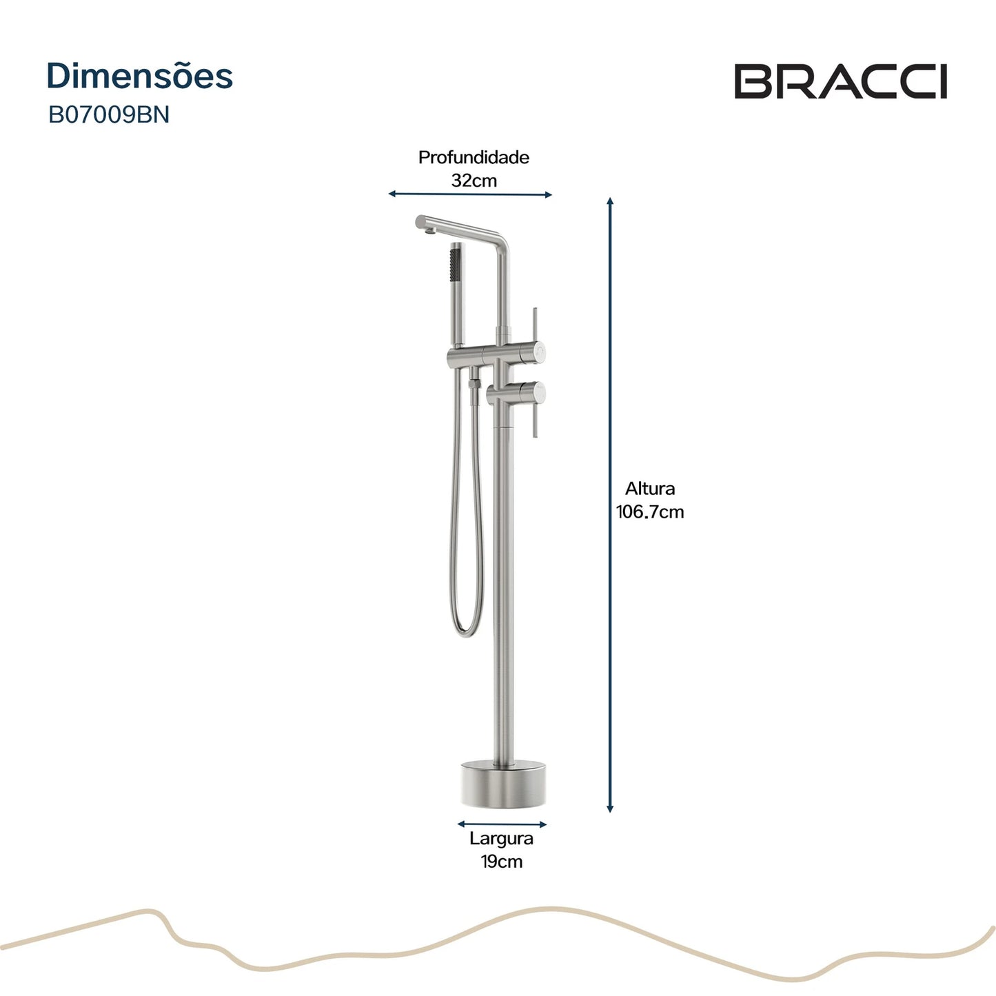 TORNEIRA MONOCOMANDO Q/F PARA BANHEIRAS AÇO ESCOVADO
