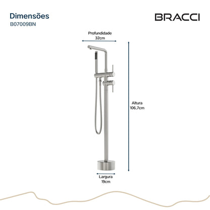 TORNEIRA MONOCOMANDO Q/F PARA BANHEIRAS AÇO ESCOVADO