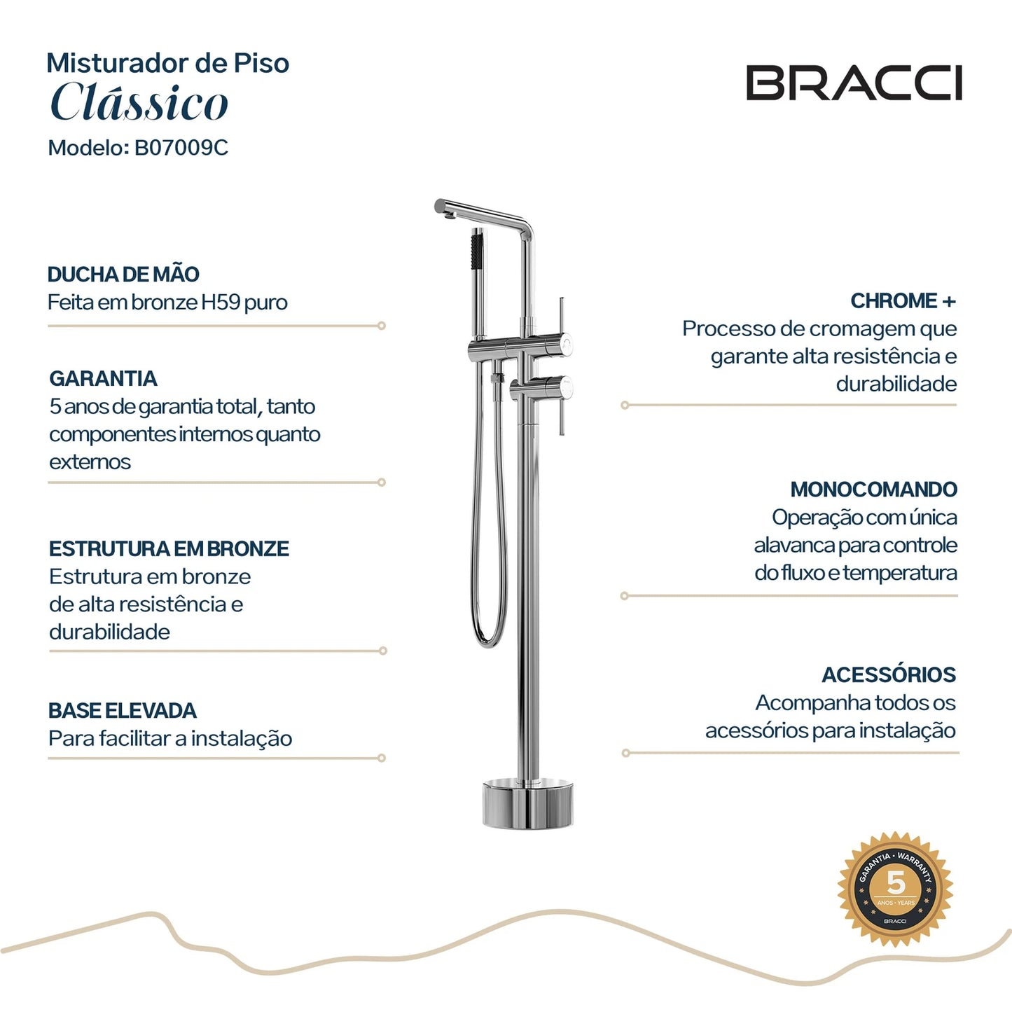 TORNEIRA MONOCOMANDO Q/F PARA BANHEIRAS CROMADO