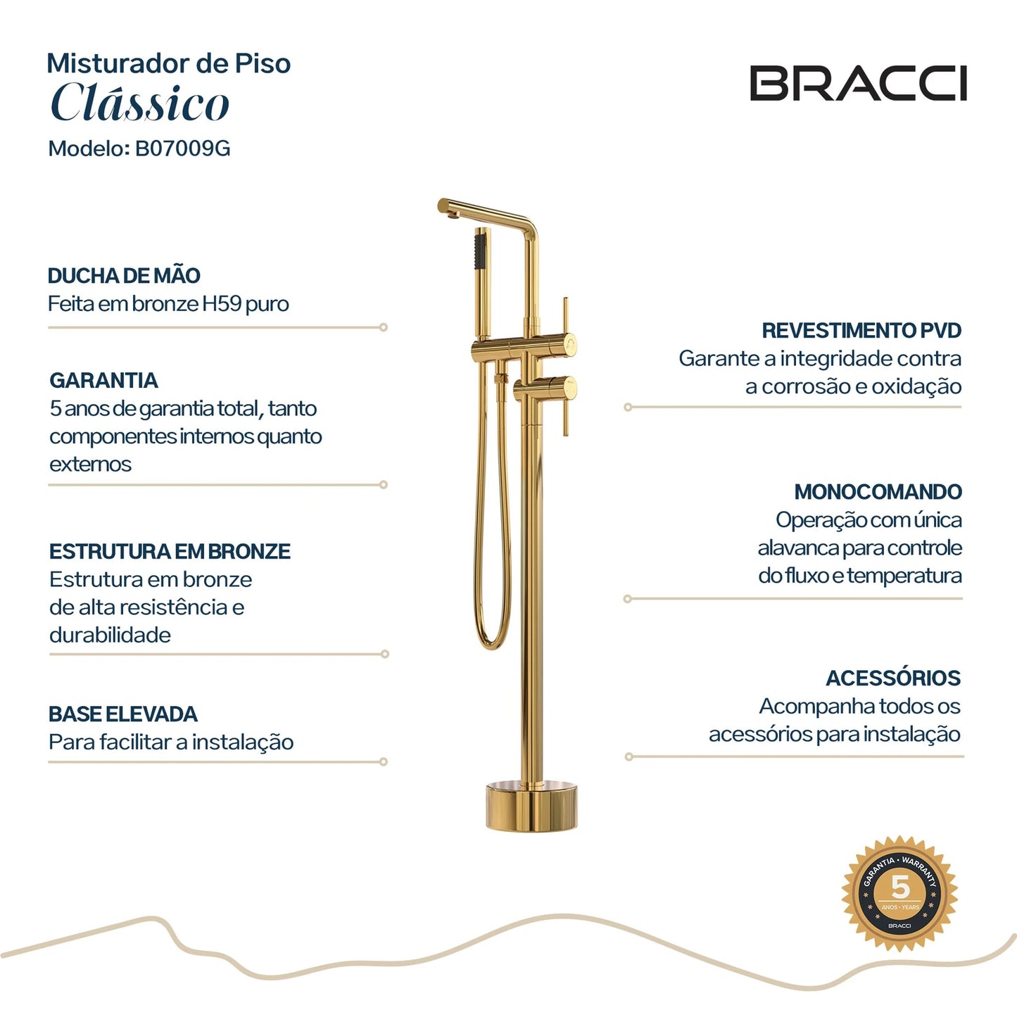 TORNEIRA MONOCOMANDO Q/F PARA BANHEIRAS DOURADO