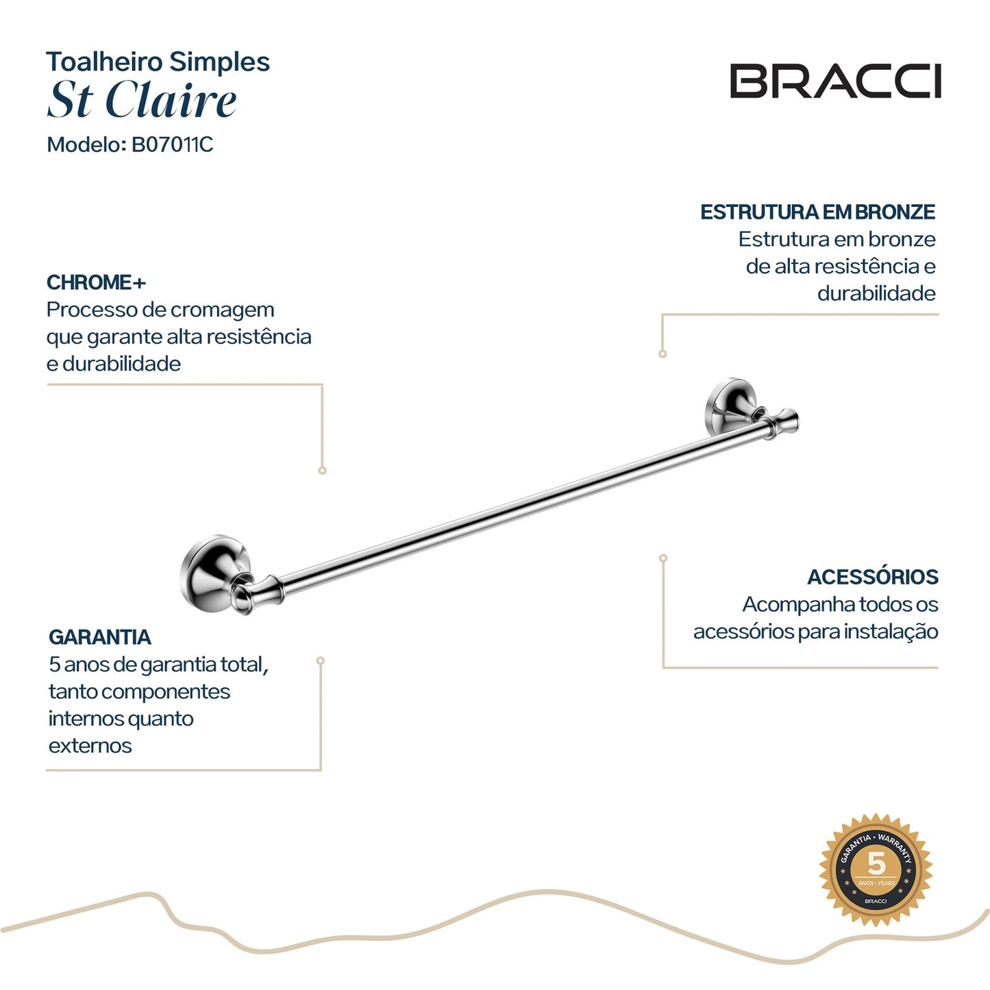 TOALHEIRO SIMPLES ST CLAIRE CROMADO