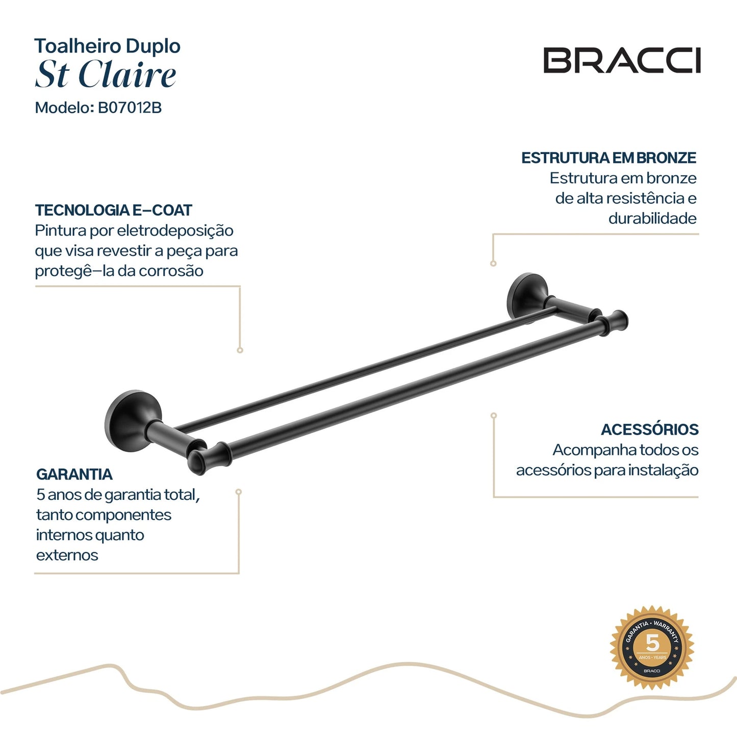 TOALHEIRO DUPLO ST CLAIRE PRETO