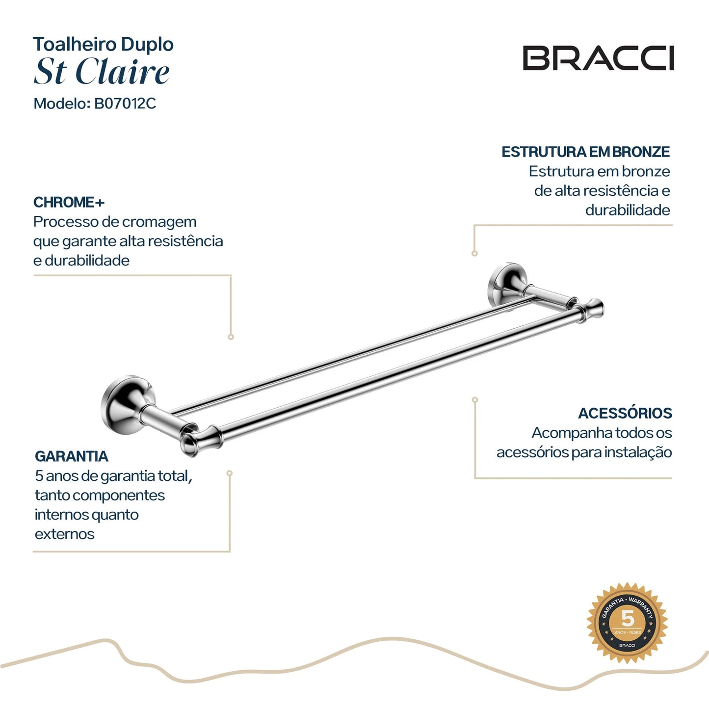 TOALHEIRO DUPLO ST CLAIRE CROMADO