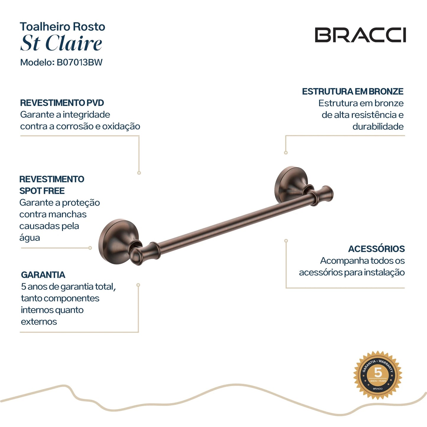 TOALHEIRO ROSTO ST CLAIRE BRONZE ESCOVADO