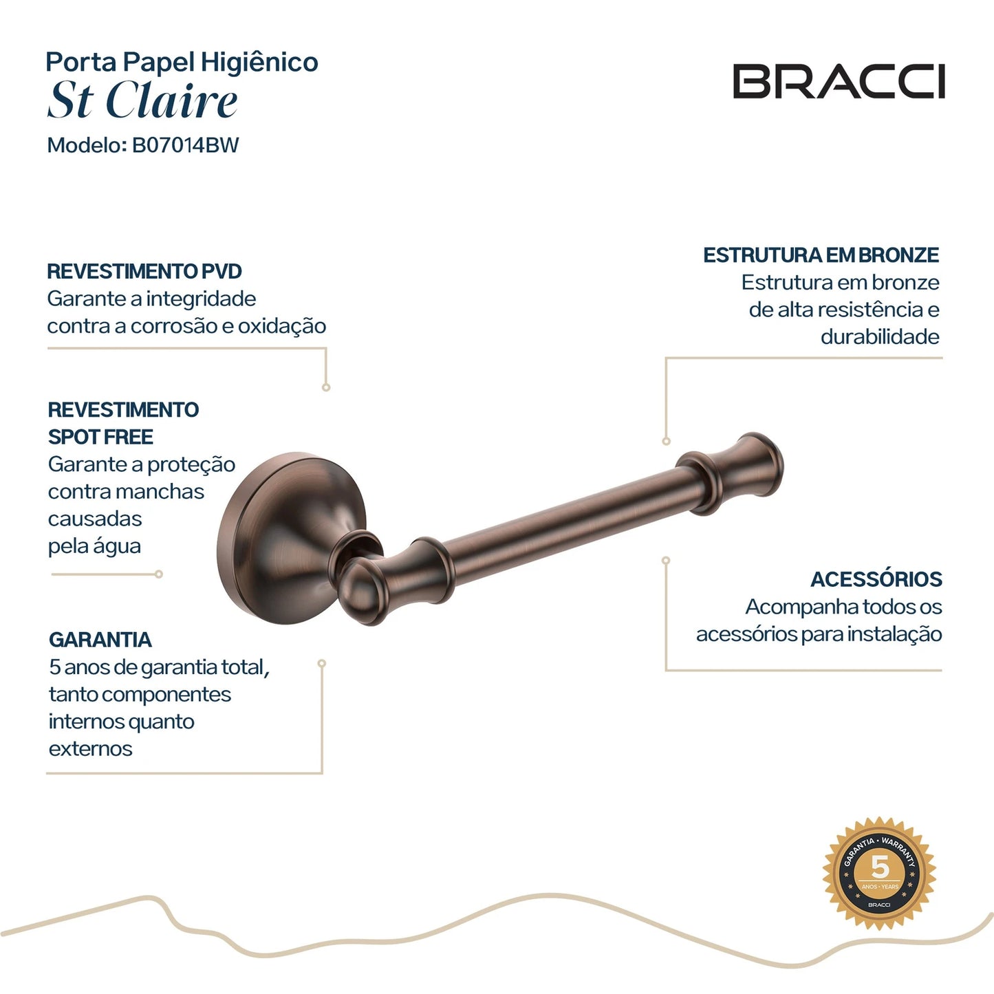 PORTA PAPEL HIGIÊNICO ST CLAIRE BRONZE ESCOVADO