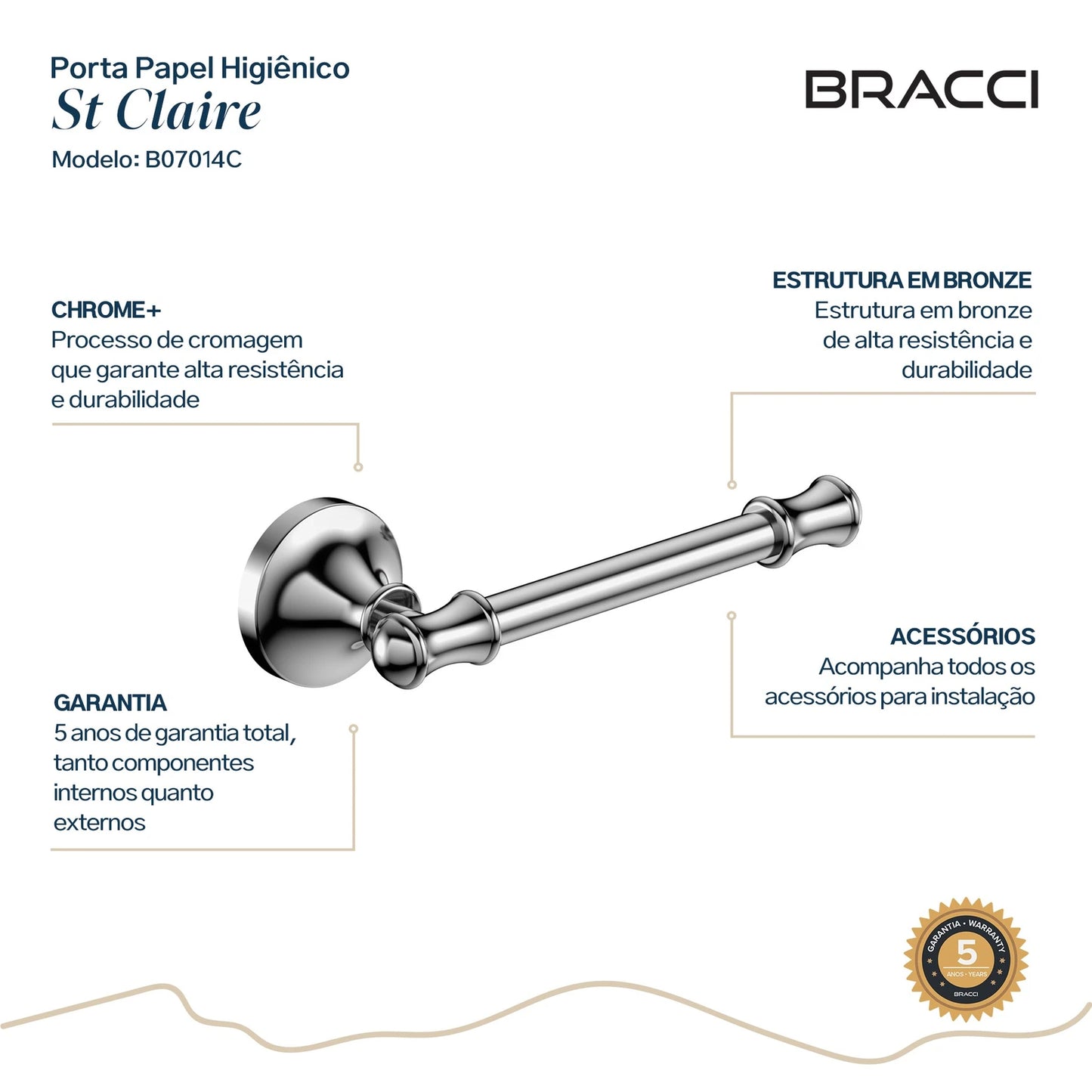 PORTA PAPEL HIGIÊNICO ST CLAIRE CROMADO