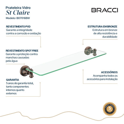 PRATELEIRA VIDRO BRONZE ESCOVADO