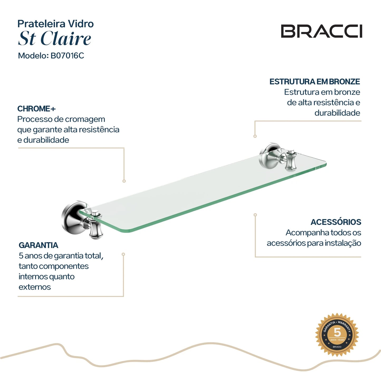 PRATELEIRA VIDRO CROMADO